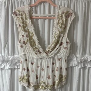 Embroidered V-Neck Sleeveless Top